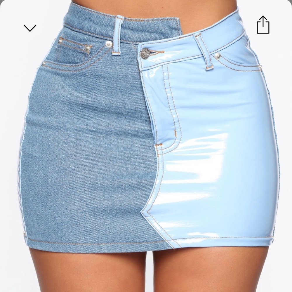Fashion Nova Two-Tone Leather/Denim Skirt